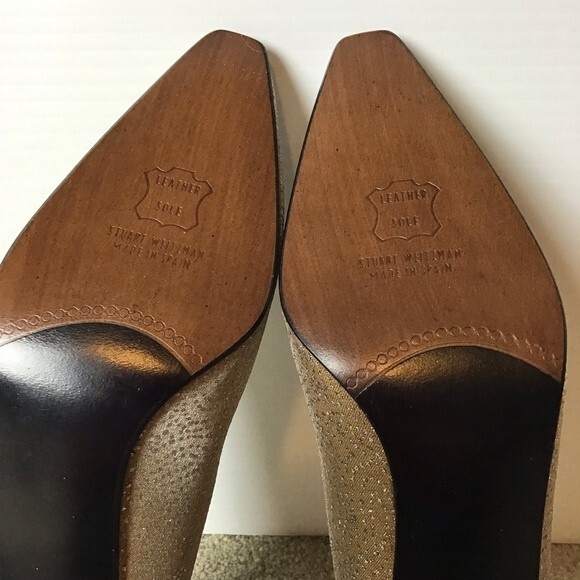 Stuart Weitzman Vintage Gold with Silver Glitter Evening Heels Size 8 New - Picture 8 of 9